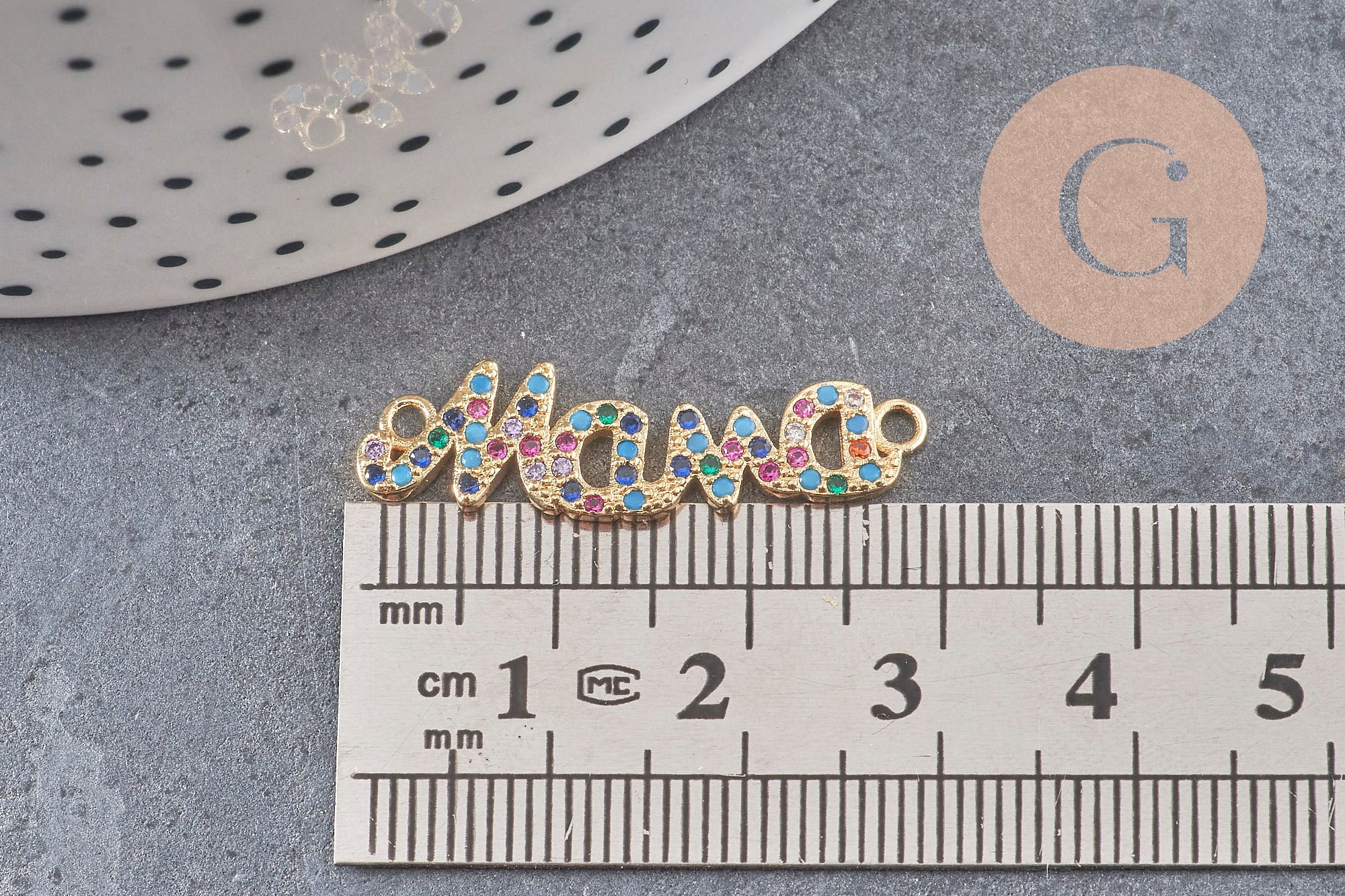 Breloque Mama laiton doré 18k cristal coloré,sans nickel,pendentif amour, Pendentif zircon,30mm x1 (G3475)