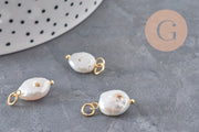 White Keshi Natural Freshwater Pearl Charm, Gilded 304 Stainless Steel, x1 (G11129)