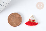 Breloque Pompon rouge polyestère laiton doré 15mm,décoration pompon, pompon boucles,fabrication bijoux bohème, x1 (G8218)