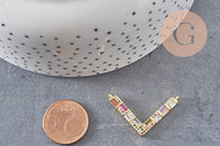 Breloque V laiton doré 18k cristal,sans nickel,pendentif amour, Pendentif zircon coloré,33.2mm, x1 (G8788)