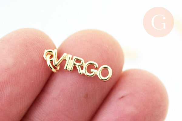 Breloque Vierge laiton doré 18k,sans nickel,création bijoux astrologique, pendentif horoscope,17mm, x1 (G6046)