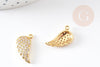 Breloque aile laiton doré 18k cristal,sans nickel,croix bijoux,pendentif ange, Pendentif zircon,16mm, x1 G2577