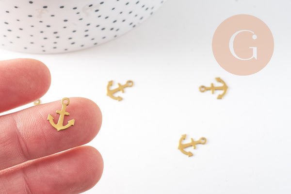 Breloque ancre laiton brut 12mm, x10 (G2011)