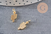 Breloque cactus laiton doré 18k cristal,sans nickel,western États-Unis,pendentif porte bonheur, Pendentif zircon,15mm x1 (G0484)