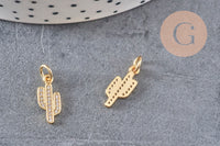 Breloque cactus laiton doré 18k cristal,sans nickel,western États-Unis,pendentif porte bonheur, Pendentif zircon,15mm x1 (G0484)