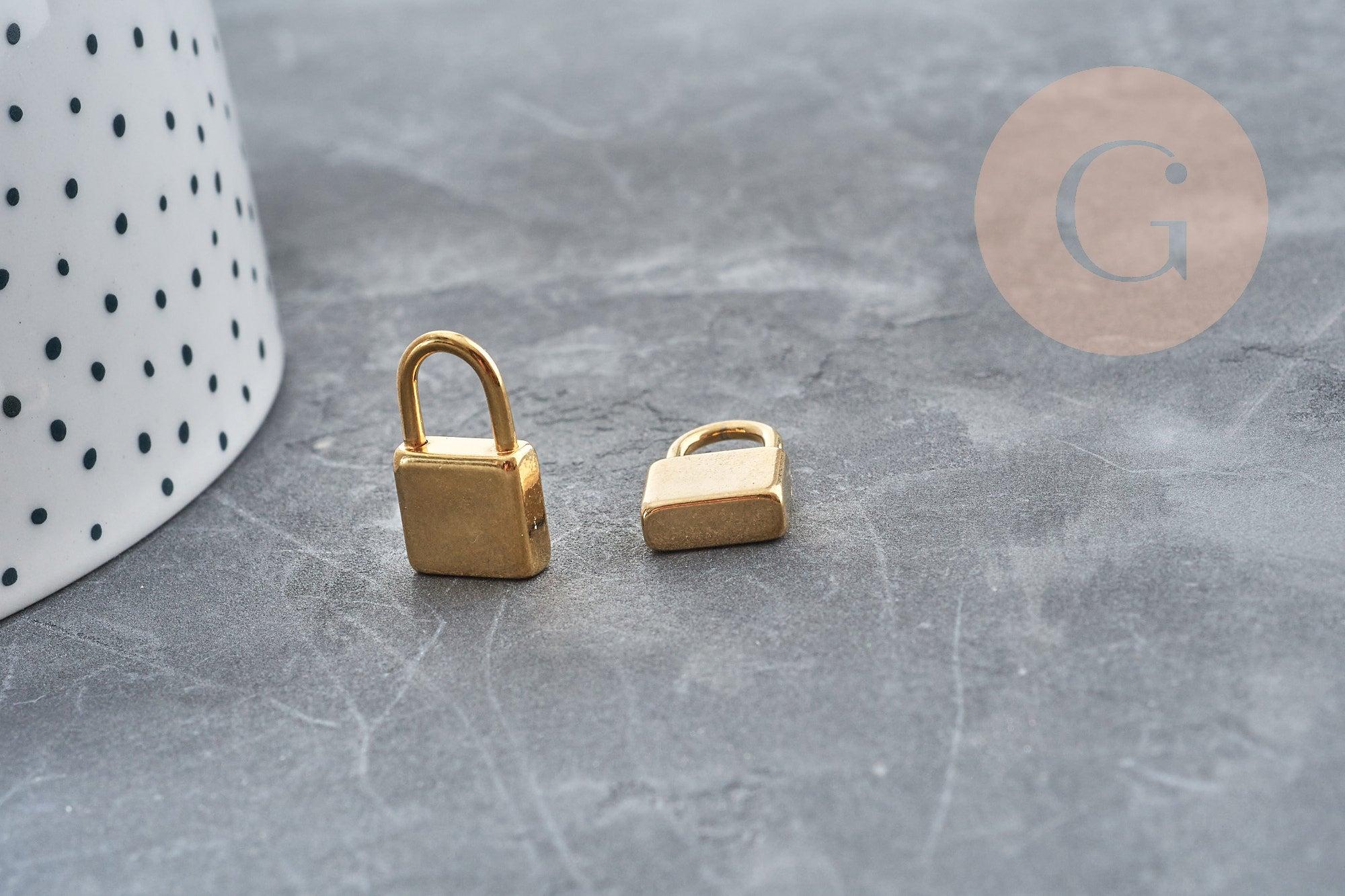 Breloque cadenas acier 304 doré 18k inoxydable 18mm, création bijoux amour, x1 (G2612)