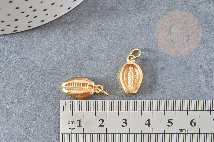Breloque cauri acier 304 inoxydable doré PVD 18k 18.6mm, x1 (G2875)