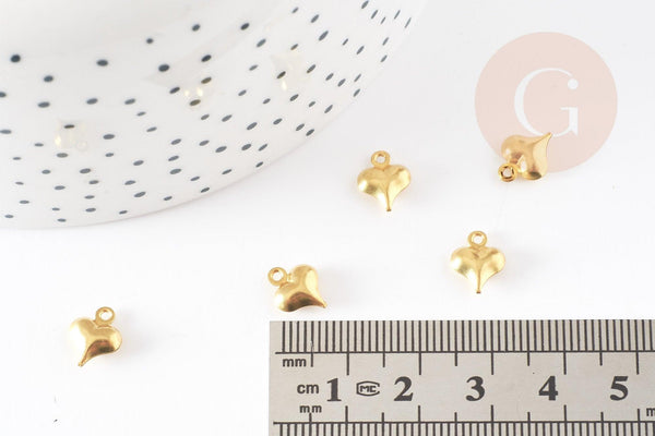 Breloque coeur laiton brut 6mm , pendentif laiton pour création bijoux DIY x50 (7.6gr) G0962