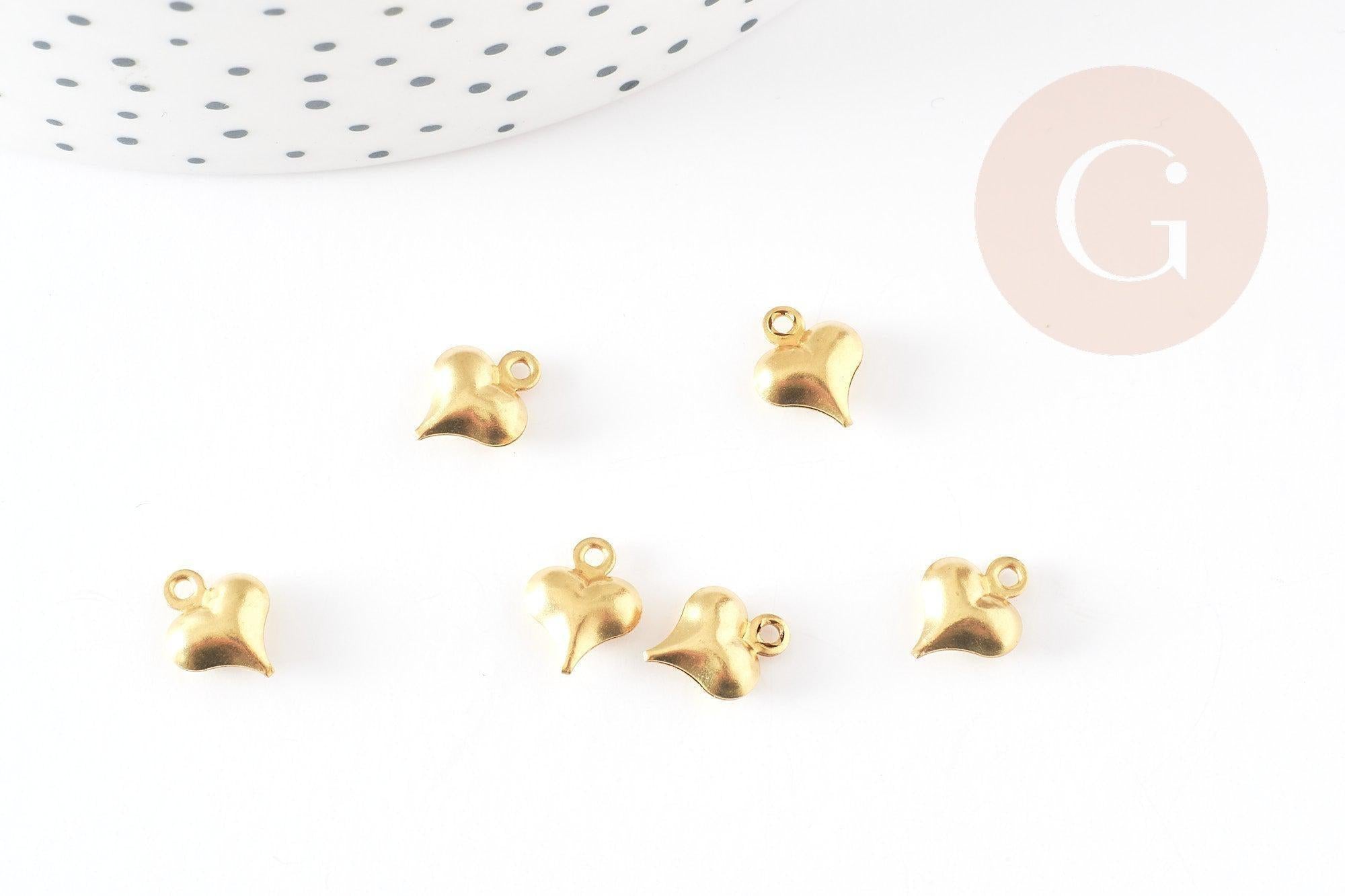 Breloque coeur laiton brut 6mm , pendentif laiton pour création bijoux DIY x50 (7.6gr) G0962