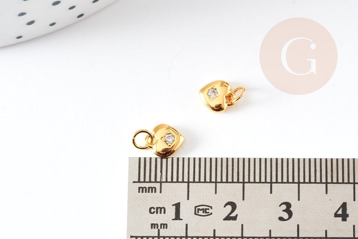 Breloque cœur laiton doré 18k étoile cristal,sans nickel,création bijoux,pendentif amour, Pendentif zircon,7.5mm, x1 G4065