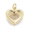 Breloque coeur oeil laiton doré 18k cristal 16.5mm,sans nickel,création bijoux amour, Pendentif zircons blancs, x1 G4265