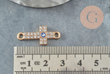 Breloque connecteur croix zamac doré cristal,sans nickel,pendentif oeil protecteur, Pendentif zircon,25.5mm, x1 (G4096)