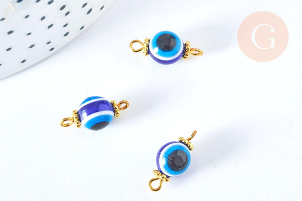 Breloque connecteur rond Oeil résine bleue 17mm, x10 (G6949)