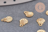Breloque coquillage acier 304 inoxydable doré 14k 7.5mm, Pendentif coquillage sans nickel, x10 (G6014)