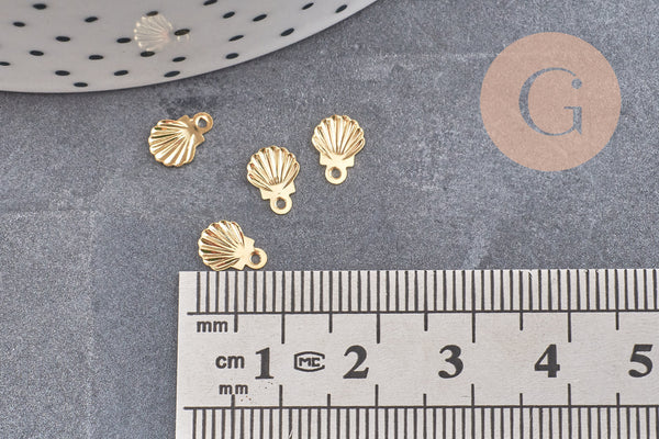 Breloque coquillage acier 304 inoxydable doré 14k 7.5mm, Pendentif coquillage sans nickel, x10 (G6014)