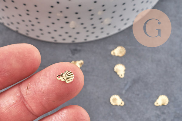 Breloque coquillage acier 304 inoxydable doré 14k 7.5mm, Pendentif coquillage sans nickel, x10 (G6014)