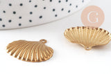 Breloque coquillage laiton brut 26mm, breloquesmétal doré pour création bijoux,sans nickel x2 G7268