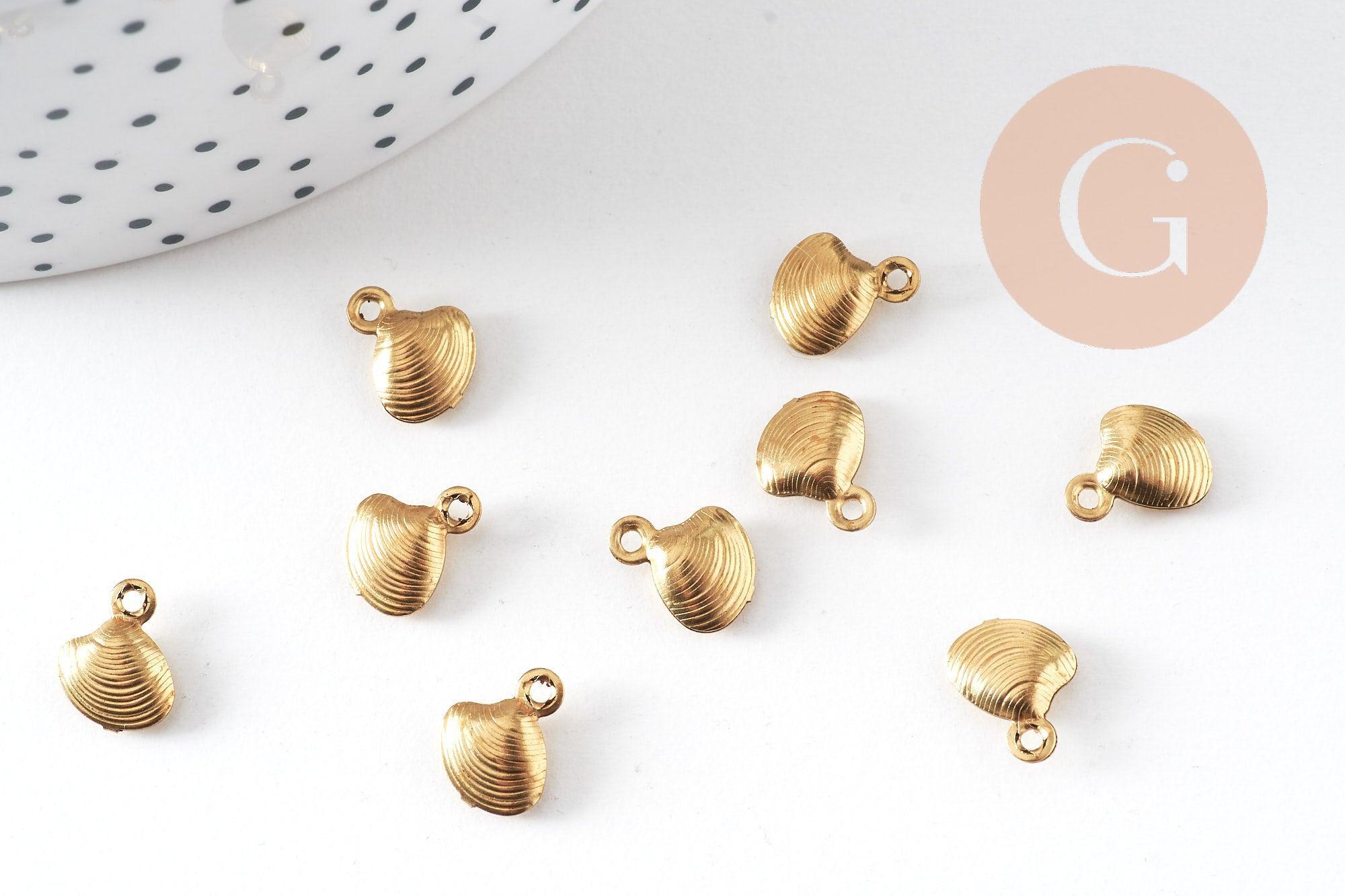 Breloque coquillage laiton, fournitures pour bijoux, breloques laiton brut ,pendentif bijoux,sans nickel, x 10, 8mm,G2559