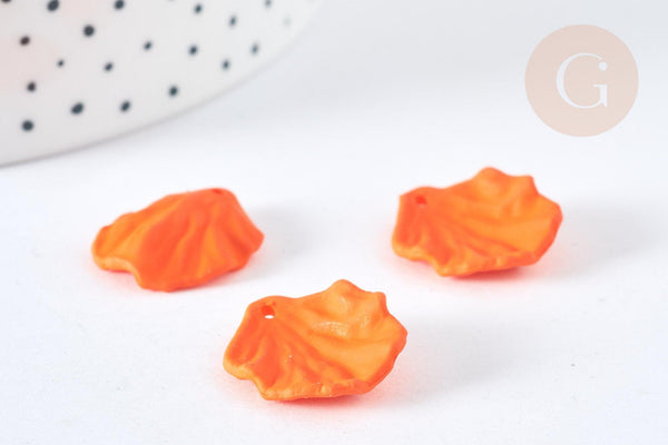 Breloque coquillage orange acrylique effet caoutchouc 20 mm, perles plastique, x5 (G7277)