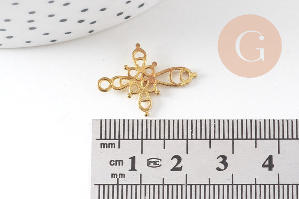 Breloque croix laiton ajourée laiton brut 22.5mm, x5 (G0363)
