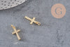 Breloque croix laiton doré 18k criStal,sans nickel,laiton brut,croix bijoux,pendentif religion, 16mm x1 (G0473)