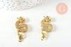 Breloque dragon laiton doré 18k cristal 33mm, x1 (G9158)