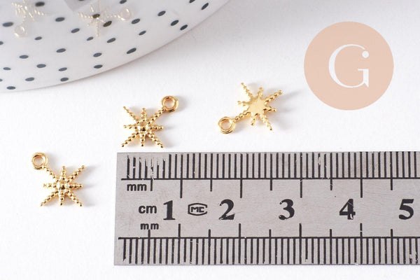 Breloque étoile du nord acier 304 inoxydable doré IP texturé 12.5mm, x1 (G10287)