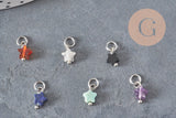 Breloque étoile pierre naturelle coloré laiton platine 10mm, x1 (G11367)-Breloques et pendentifs-Gingerlily Perles