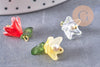 Breloque fleur verre coloré laiton doré imitation perle 15mm, x5 (G10326)