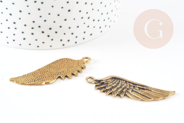 Breloque grande aile zamac doré 56mm,pendentif doré création bijoux x1 G2688