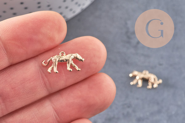 Breloque leopard laiton doré 18k cristal,sans nickel, pendentif panthère ,16mm x2 (G3567)