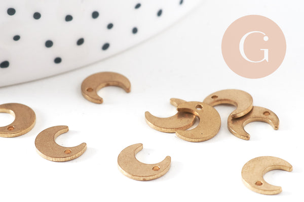 Breloque lune laiton brut 9mm, pendentif sans nickel, pendentif géométrique, x10 (G2558)