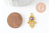 Breloque main fatma oeil laiton doré 18k sans nickel,création bijoux,pendentif religion, Pendentif zircon,20.5mm x1 (G3510)
