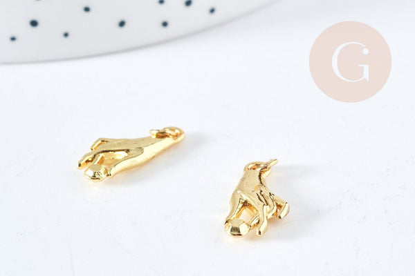 Breloque main zamac doré 18k 18.5mm,sans nickel, pendentif chance, x1 (G8789)