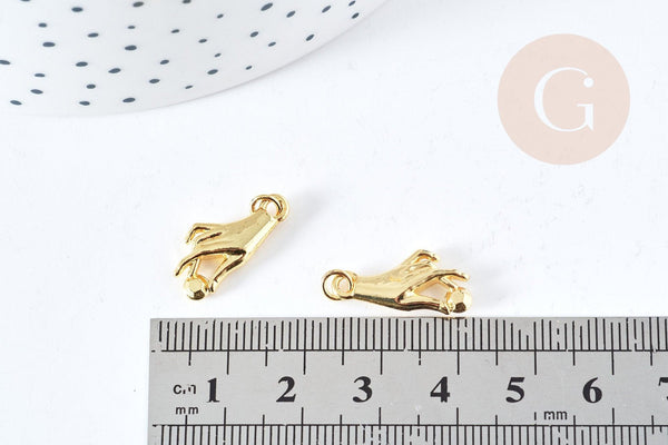 Breloque main zamac doré 18k 18.5mm,sans nickel, pendentif chance, x1 (G8789)