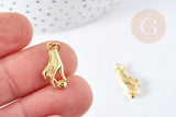 Breloque main zamac doré 18k 18.5mm,sans nickel, pendentif chance, x1 (G8789)