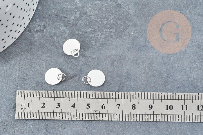 Breloque médaille Ronde laiton argenté à graver 12mm, x5 (G9049)