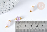 Breloque nuggets jade naturelle violet laiton doré 14~17mm, pendentif bijoux pierre naturelle, x1 (G7588)