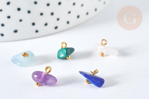 Breloque nuggets pierre naturelle zamac doré 7-11mm, x1 (G8035)