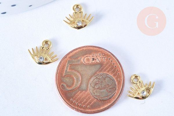 Breloque oeil protecteur zamac doré 18k cristal zircon 10mm, x1 (G5463)