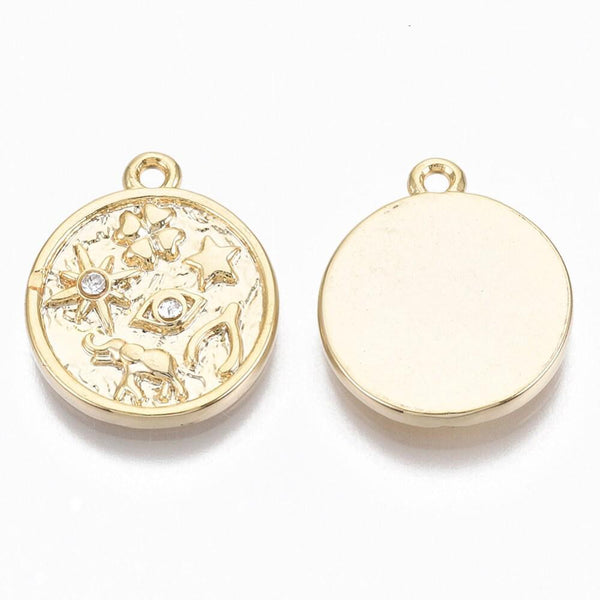 Breloque oeil protecteur zamac doré 18k cristal zircon sans nickel 9 mm x1 (G6004)