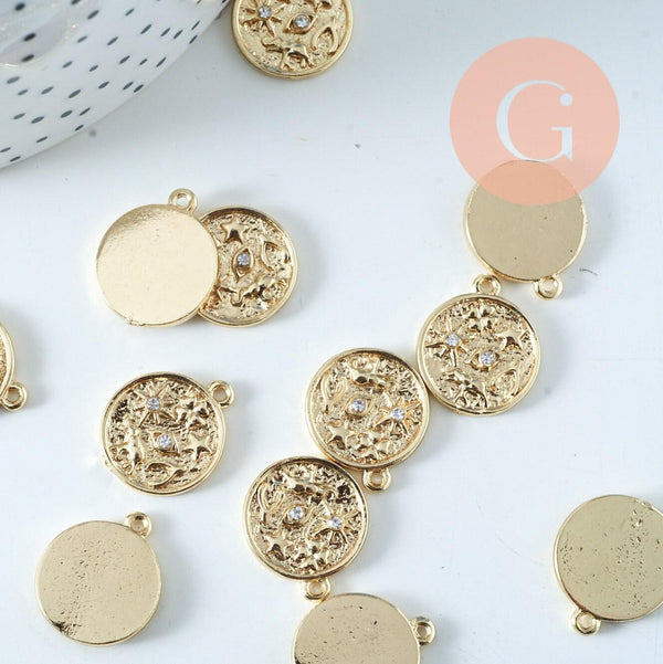 Breloque oeil protecteur zamac doré 18k cristal zircon sans nickel 9 mm x1 (G6004)