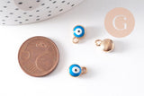 Breloque rond Œil émail turquoise 10mm, x10 (G10520)
