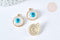 Breloque rond Œil protecteur zamac doré émail blanc 19mm, création bijoux chance, x1 G7408