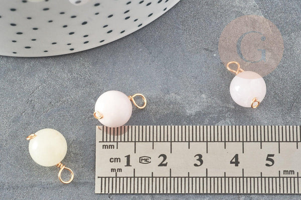 Breloque ronde Jade teinté imitation morganite doré 18mm, x1 (G9353)