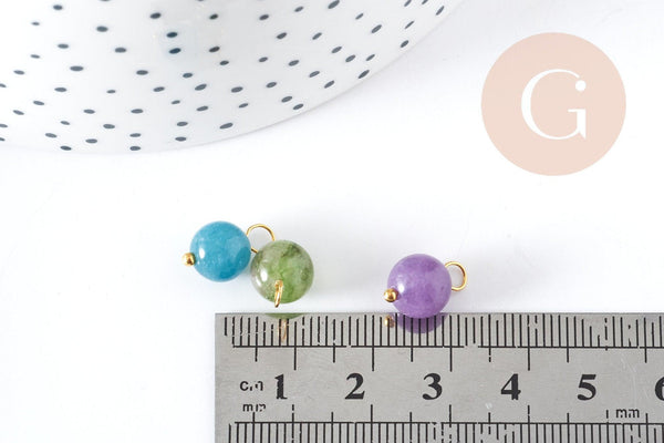 Breloque ronde Jade teinté laiton doré 13x7.5mm, x1 (G9051)