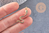 Breloque serpent laiton doré 18k cristal,sans nickel,cadeau anniversaire,pendentif animal, Pendentif zircon,27.5mm, x1 (G2419)