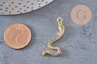 Breloque serpent laiton doré 18k cristal,sans nickel,cadeau anniversaire,pendentif animal, Pendentif zircon,27.5mm, x1 (G2419)