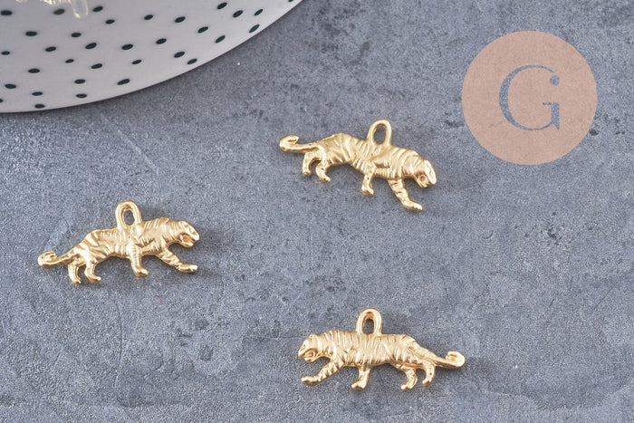 Breloque tigre zamac doré 18k 16mm x2 (G5661)