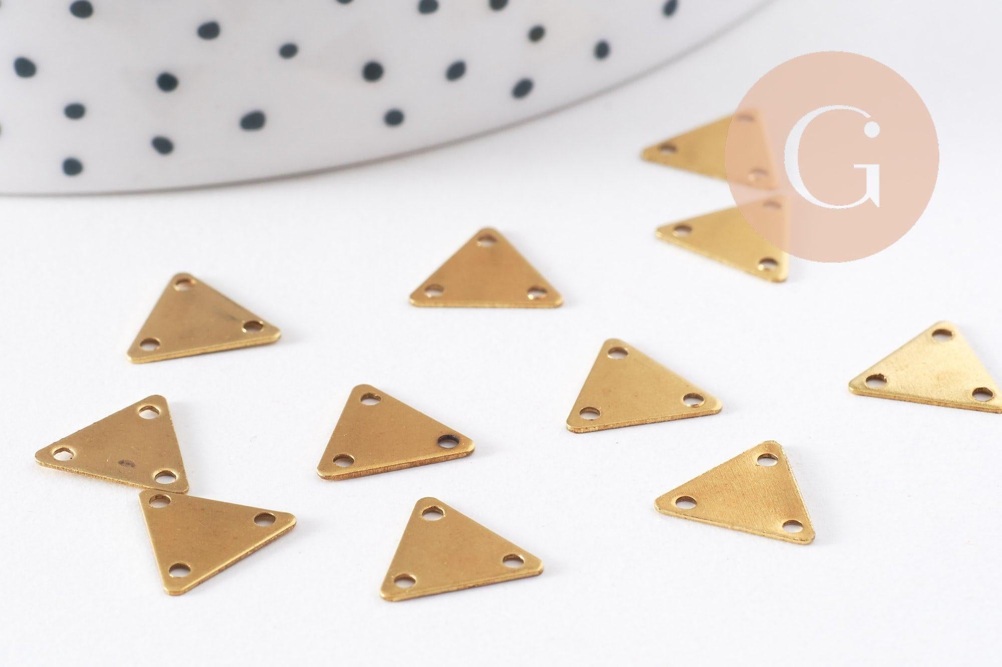 Breloque triangle 3 trous laiton brut, pendentif sans nickel,creation bijoux, pendentif geometrique,9mm,x 10 (G3111)